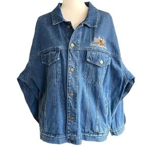 Vtg Walt Disney World Mickey Mouse 2001 Jean Jacket Embroidered Y2K Sz XL
